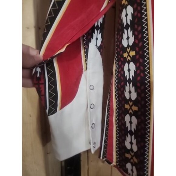 VTG Steer West Western Pearl Snap Down Long Sleeve Shirt Size L Red Black Navajo - Picture 6 of 15